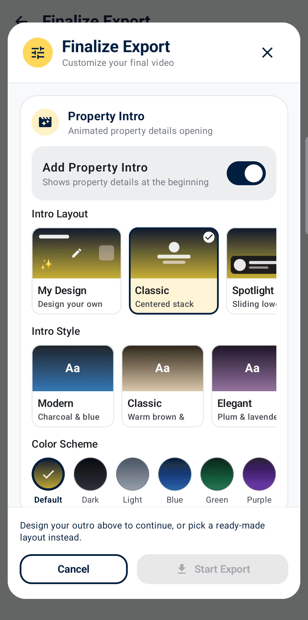 Zovack Shoot style and export options screen